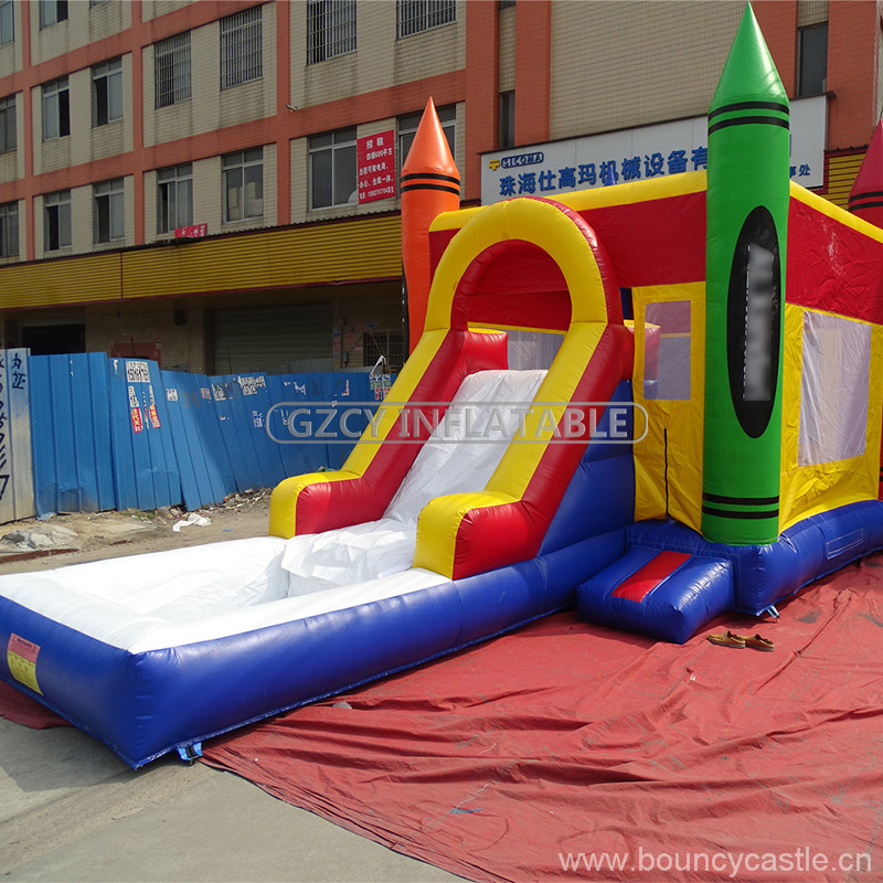 Crayon Theme Inflatable Bouncy Castle With Water Slide