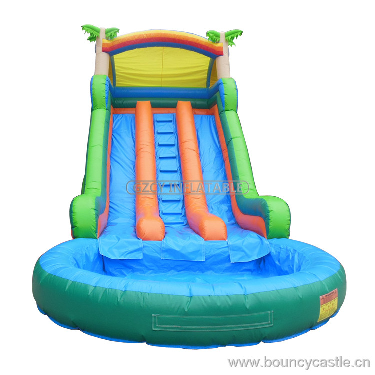Palm Tree Inflatable Water Slide With Pool For Kids Party